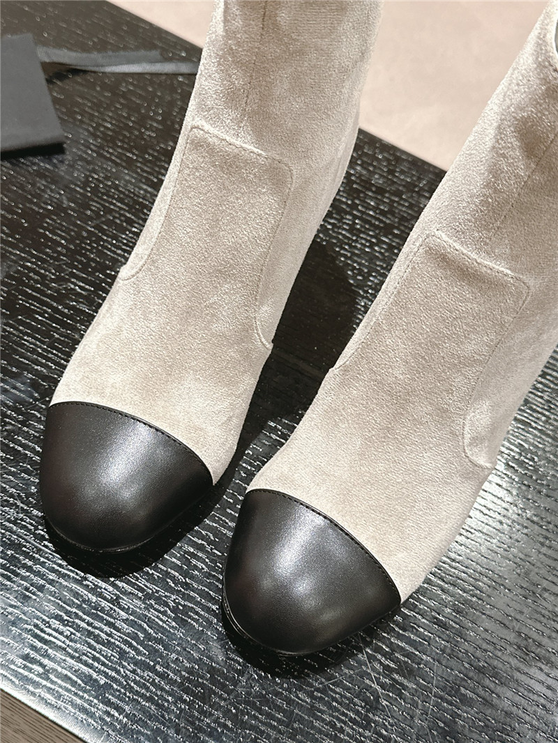 Ch**el beige suede calfskin block heel ankle boots