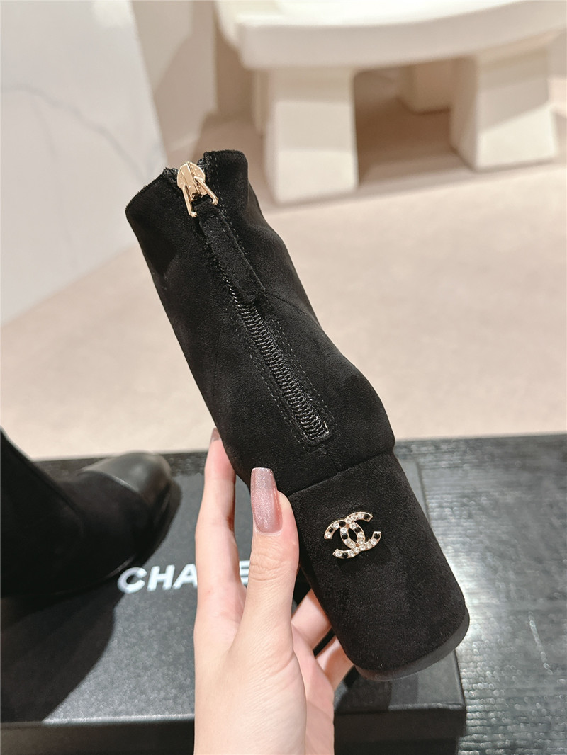 Ch**el suede calfskin block heel ankle boots