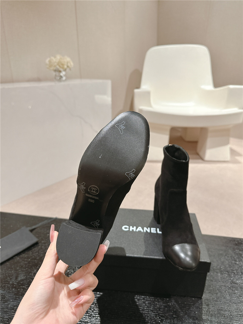 Ch**el suede calfskin block heel ankle boots
