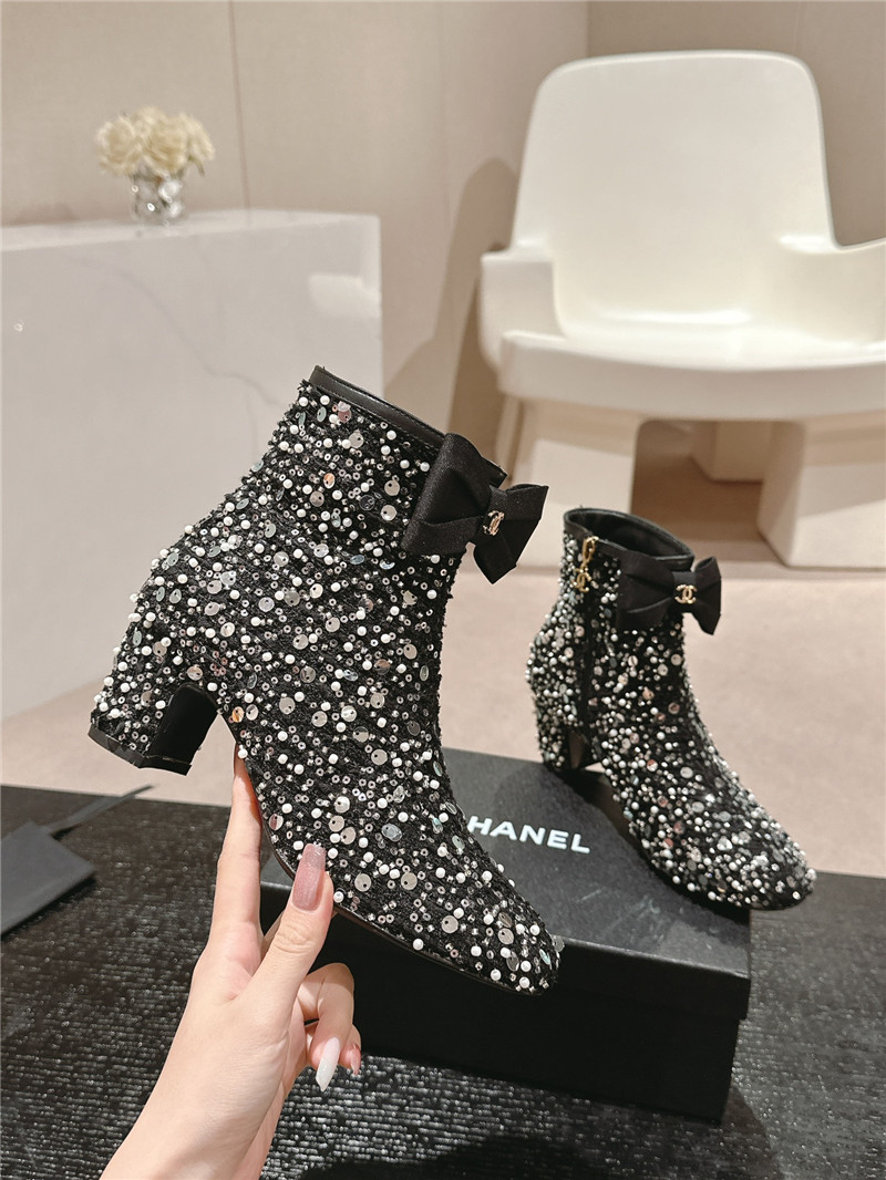 Ch**el block heel sequin ankle boots