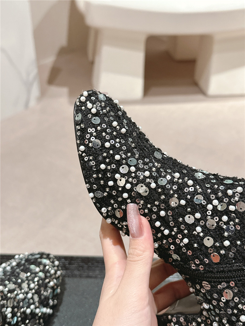 Ch**el block heel sequin ankle boots
