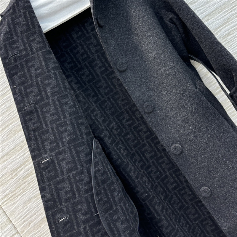 F**di logo jacquard lining lapel wool coat replicas clothes