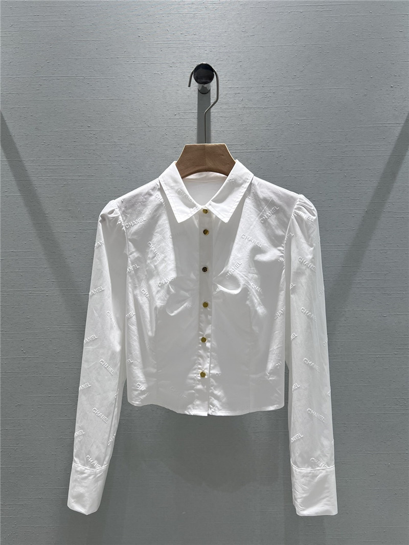 Ch**el flocked logo puff sleeve shirt replica d&g clothing