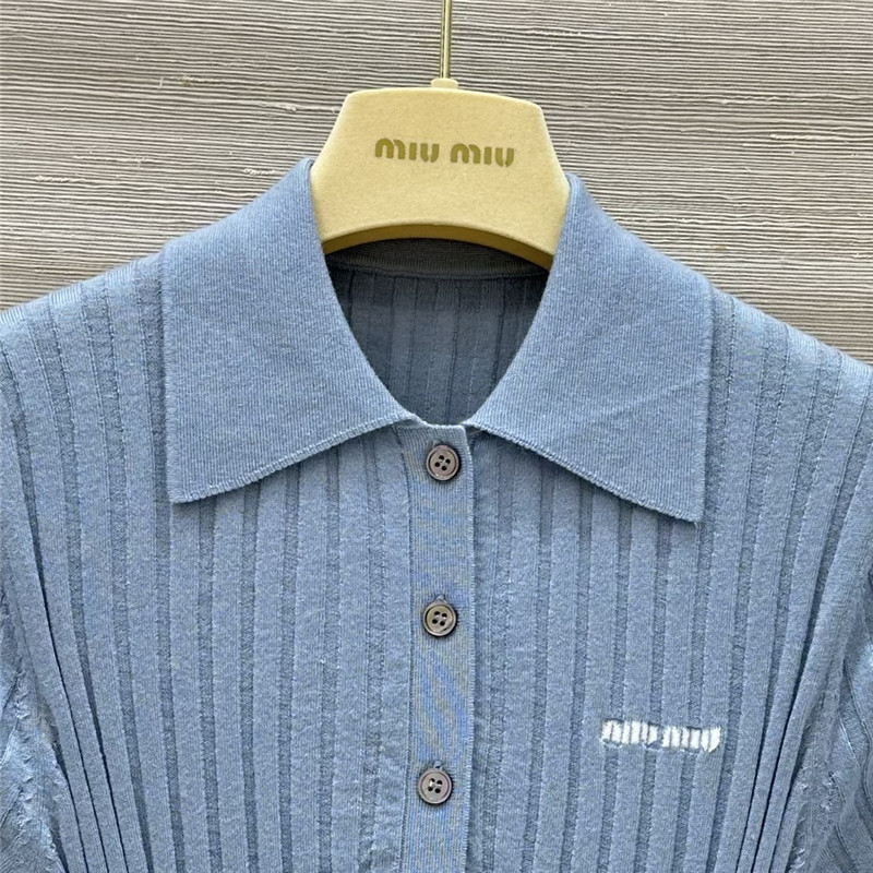 M1um1u slim fit polo collar knit top replicas clothes