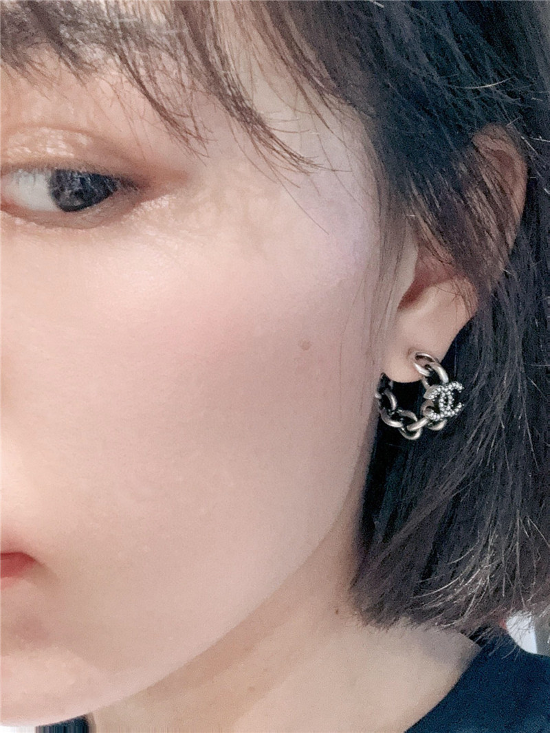Ch**el double c curved hook hollow small earrings