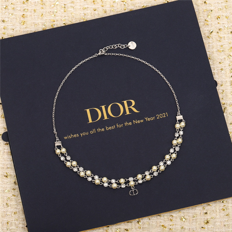 d10r double layer pearl D1am0nd necklace