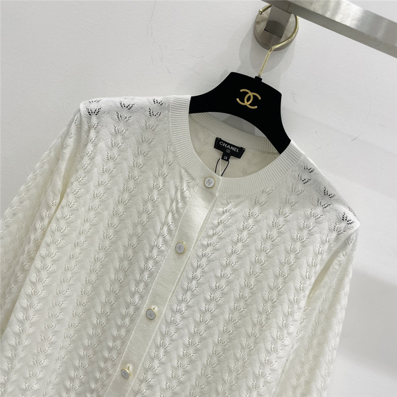 Ch**el hollow round neck wool cardigan replica clothes