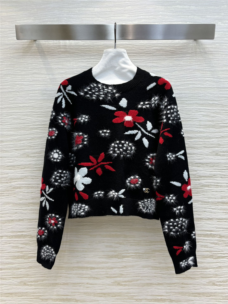 Ch**el floral jacquard pattern knitted sweater replica clothing