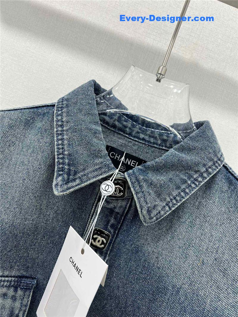 Ch**el lapel embroidered denim shirt replica clothing sites