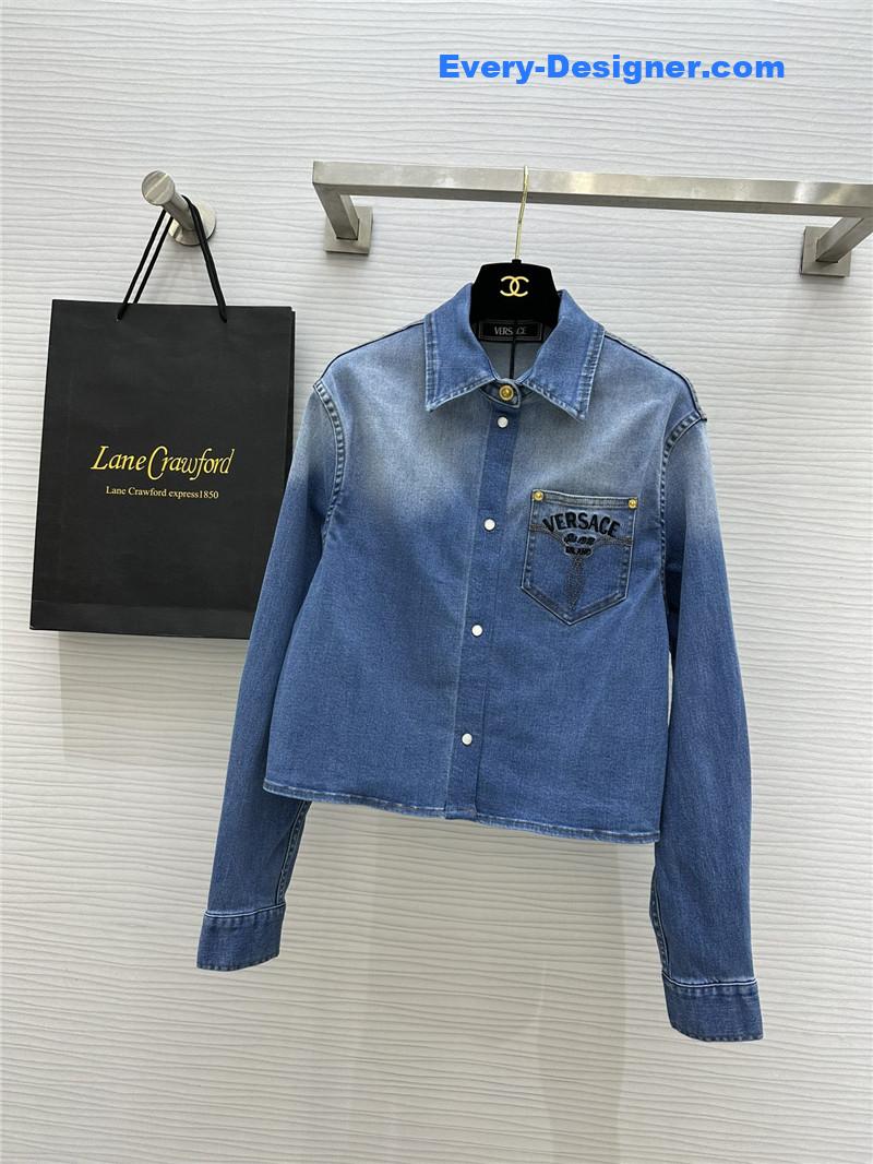 Versace embroidered letter logo denim shirt replicas clothes
