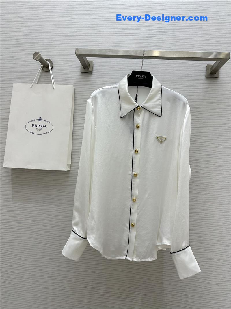 Pra*a triangle logo contrast color trim shirt replica clothing sites