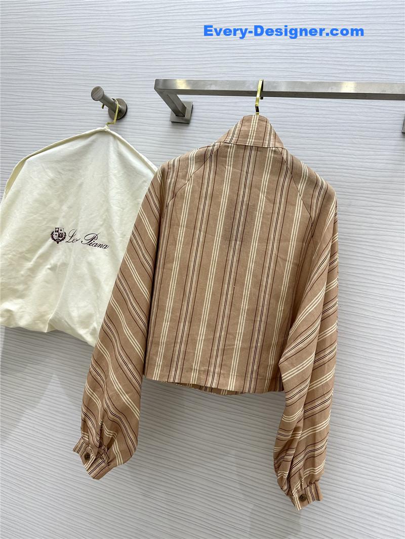 L0r0 P1ana striped linen stand collar shirt replica clothing sites