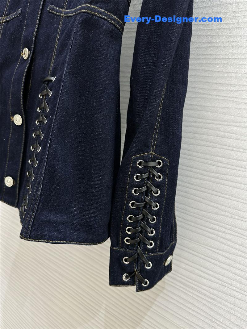 a1exa*der Mcqv*en mid-length waist denim jacket replica clothes