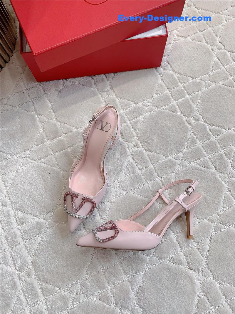 Va1e*ntin0 vlogo signature slingback in pink and crystal 80mm