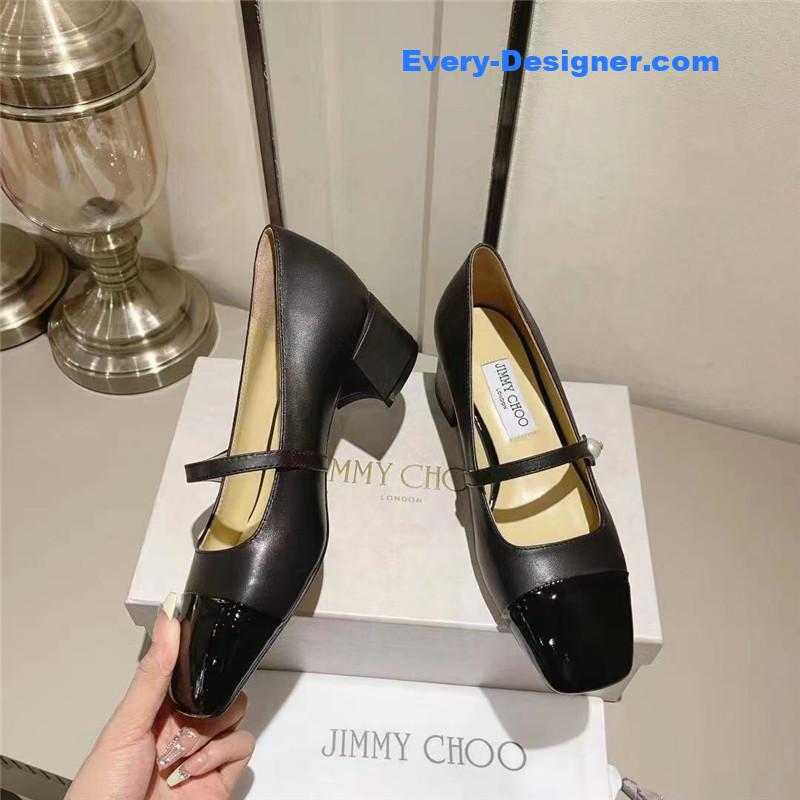J1m*y Ch00 elisa 45 black nappa patent pumps
