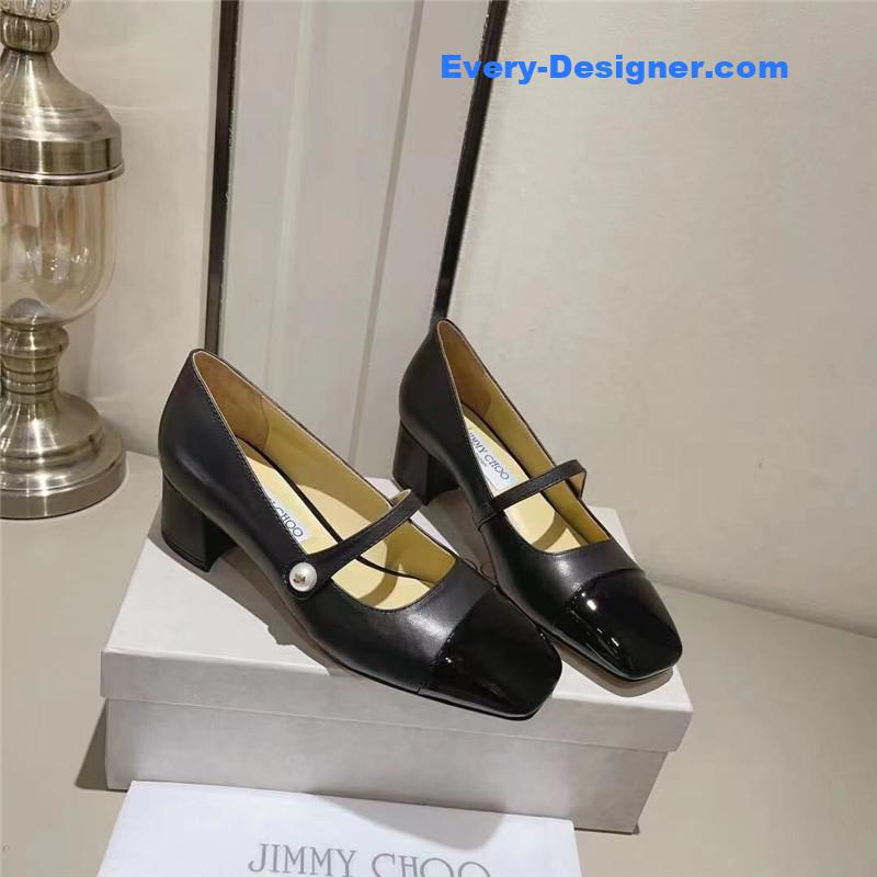 J1m*y Ch00 elisa 45 black nappa patent pumps