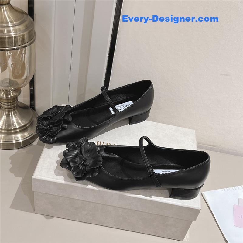 J1m*y Ch00 black/flowers nappa leather flats