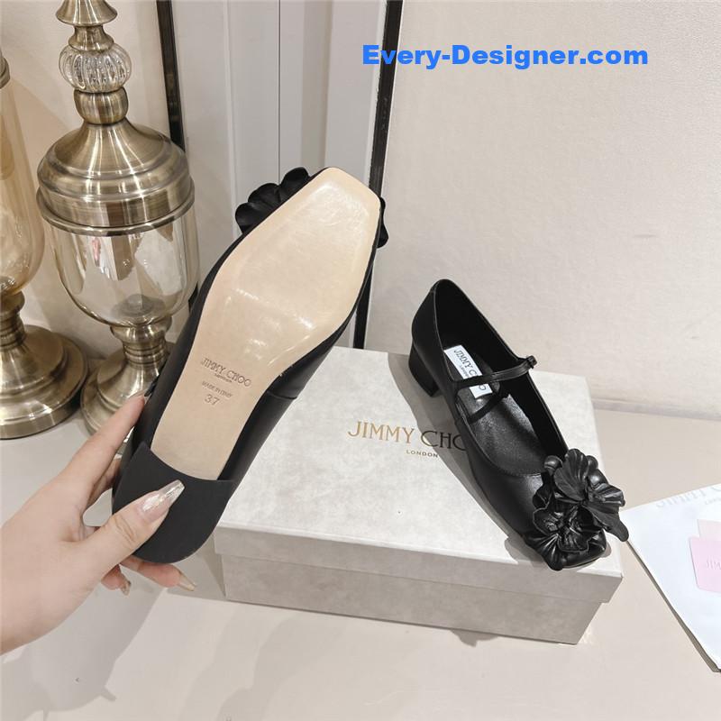 J1m*y Ch00 black/flowers nappa leather flats