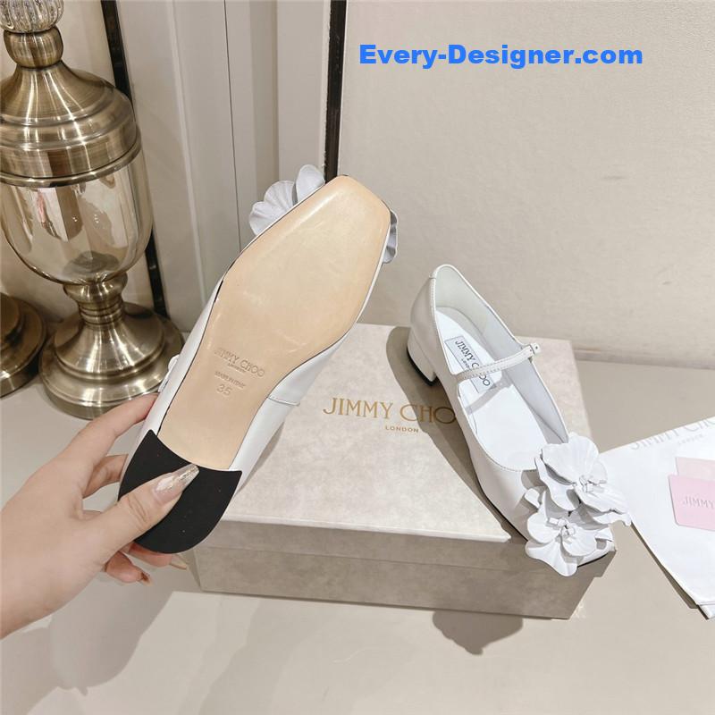 J1m*y Ch00 white/flowers nappa leather flats