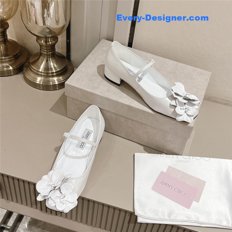 J1m*y Ch00 white/flowers nappa leather flats