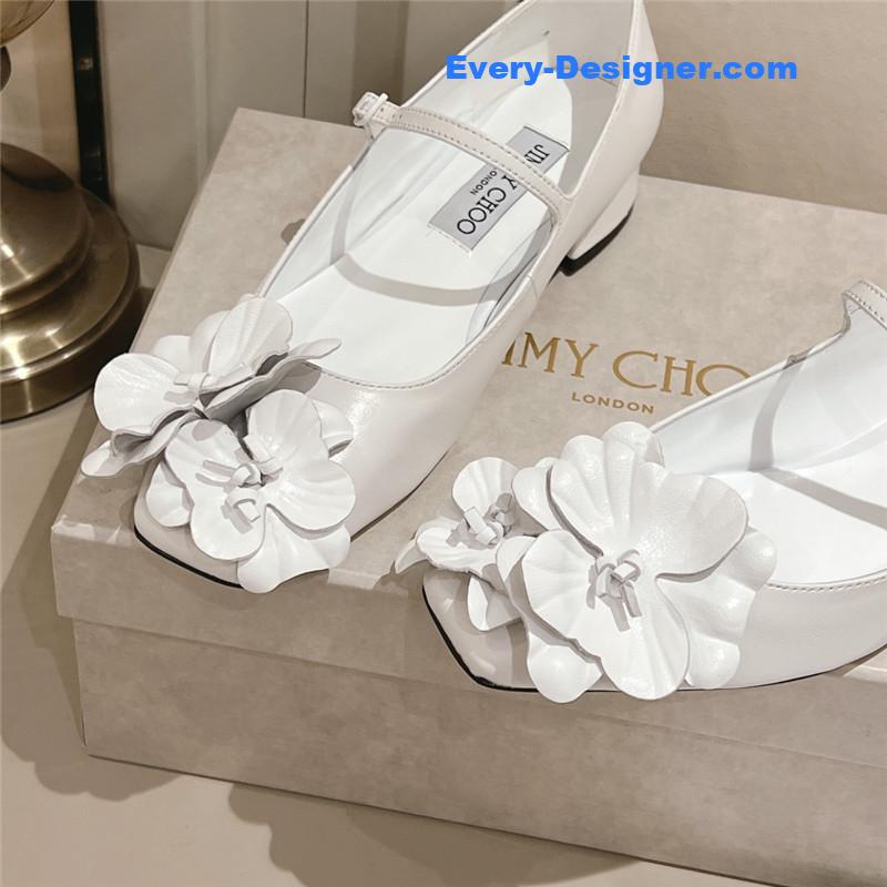 J1m*y Ch00 white/flowers nappa leather flats