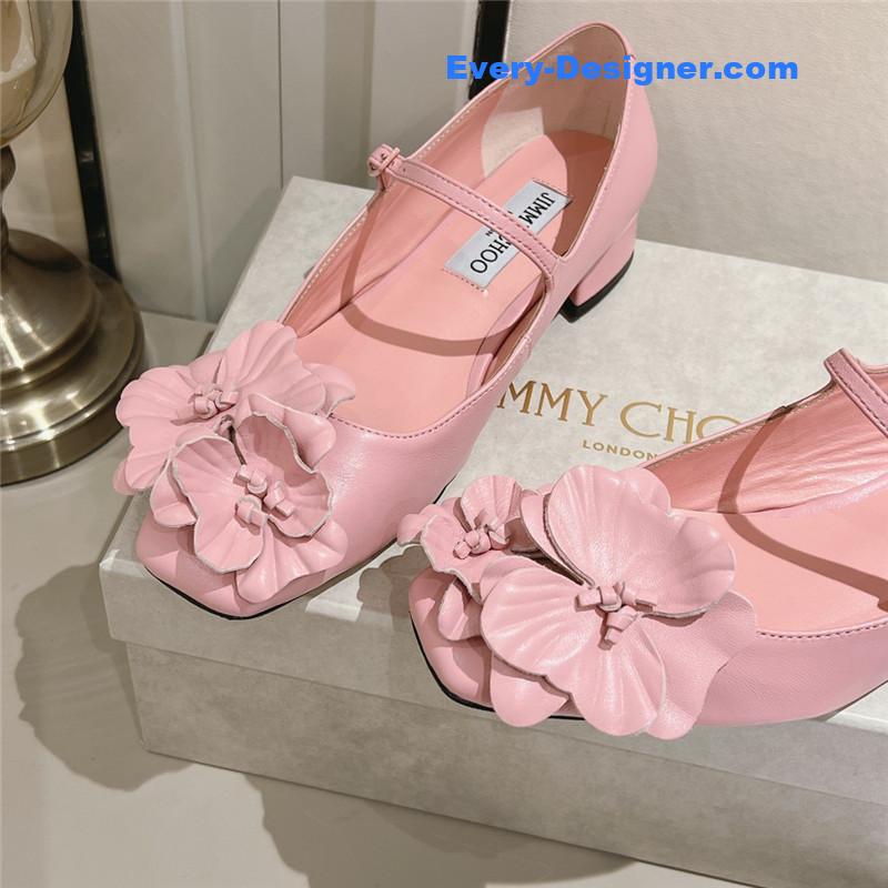 J1m*y Ch00 rose/flowers nappa leather flats