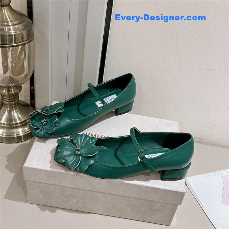 J1m*y Ch00 green/flowers nappa leather flats