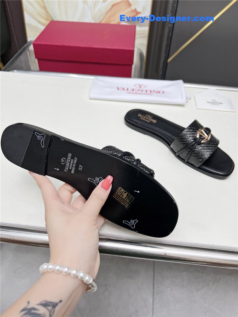 Va1e*ntin0 vlogo raffia leather slides black