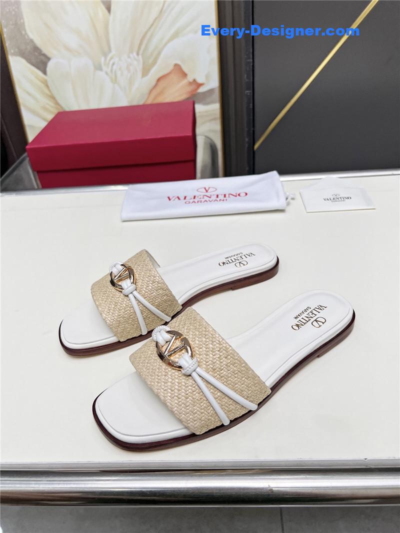 Va1e*ntin0 vlogo raffia leather slides natural