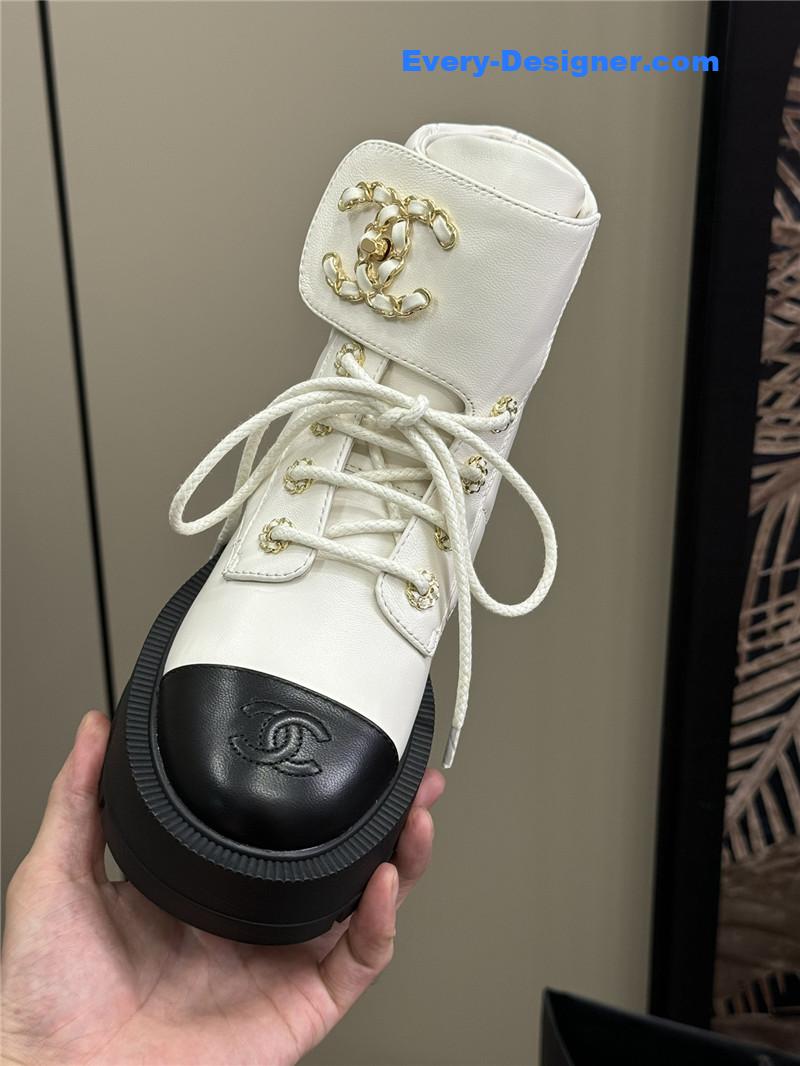 Ch**el combat ankle boots in white