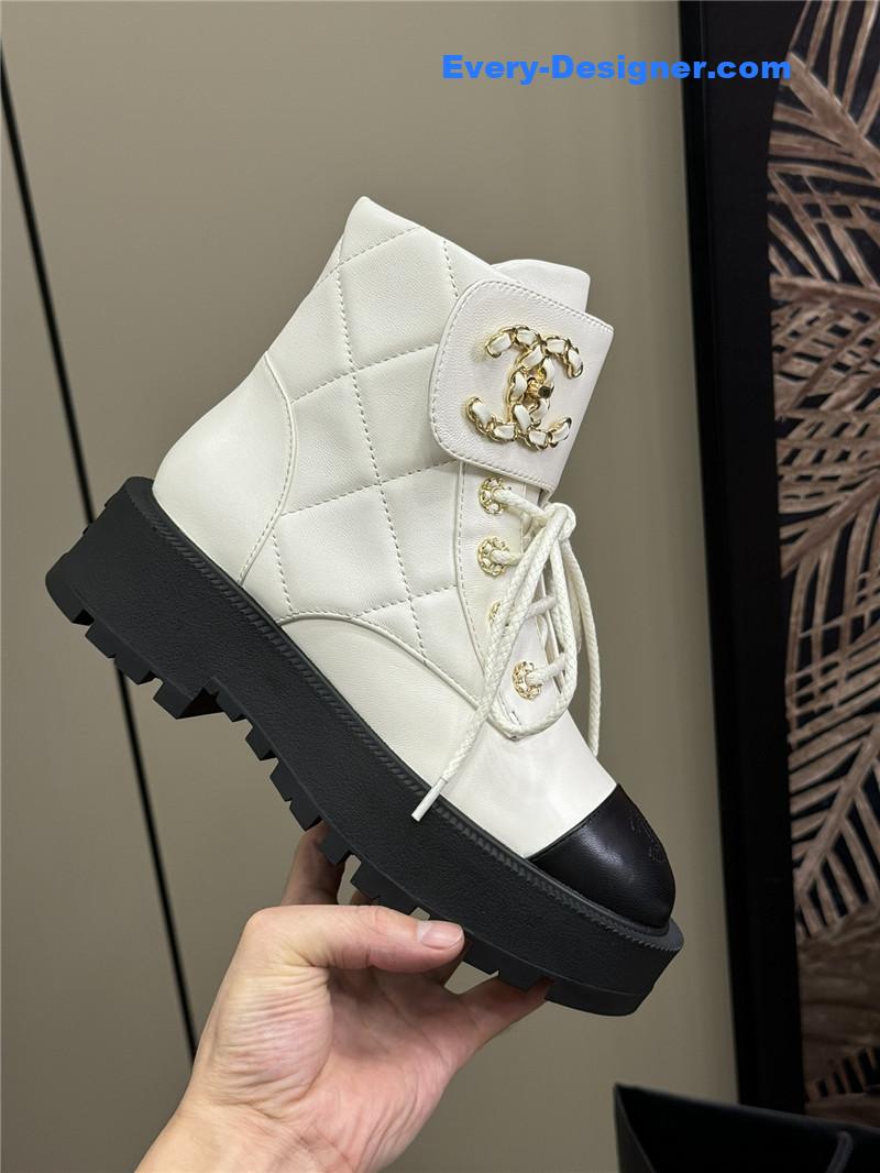 Ch**el combat ankle boots in white
