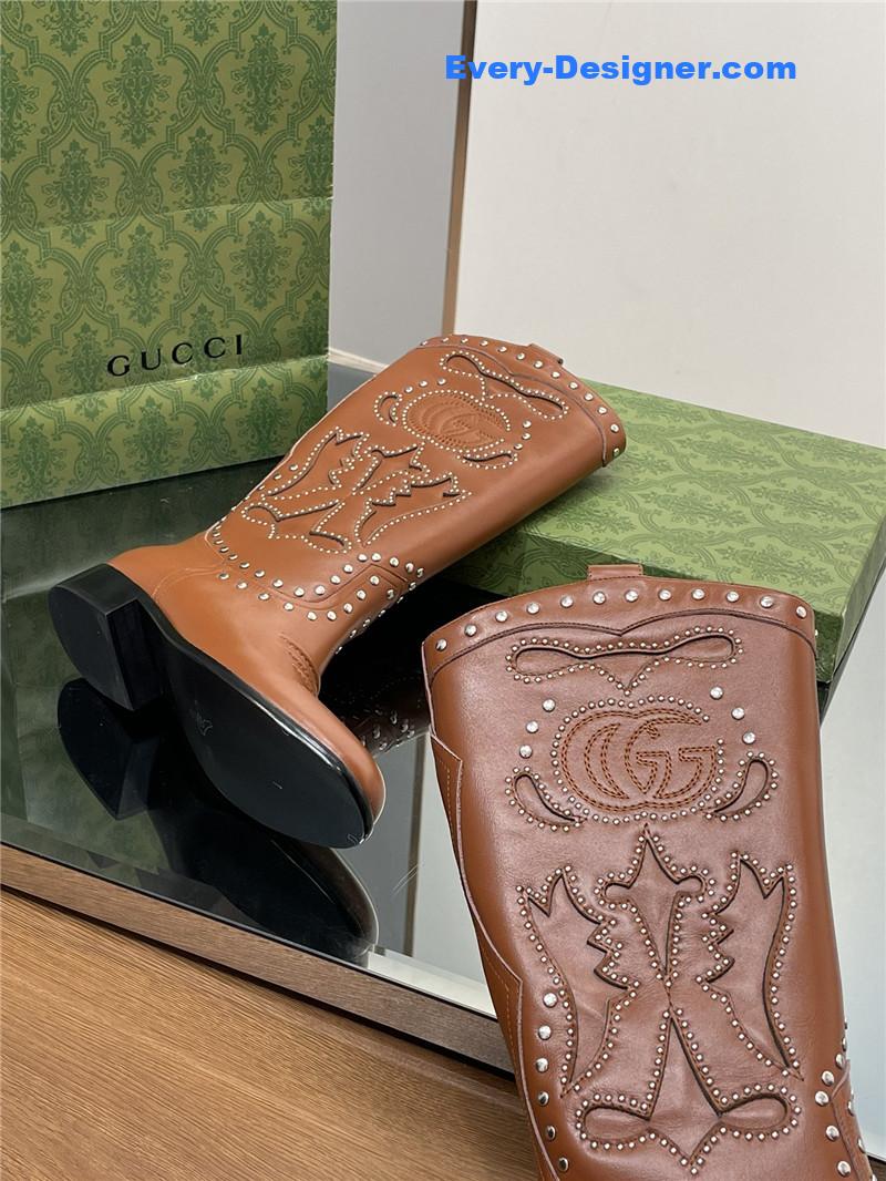Gvc*1 gg embroidered studded keen high boots in brown