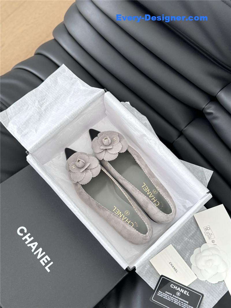 Ch**el camellia grey suede flat pumps