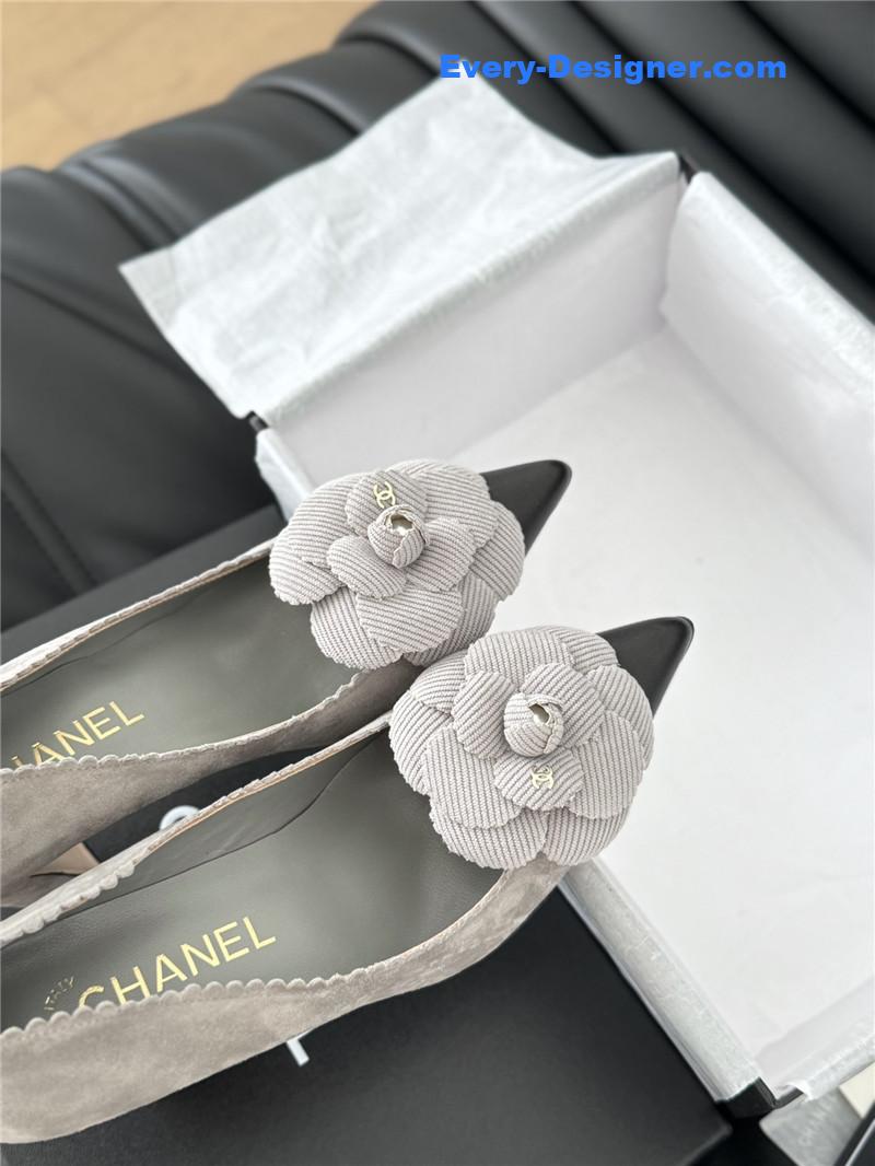 Ch**el camellia grey suede heel pumps