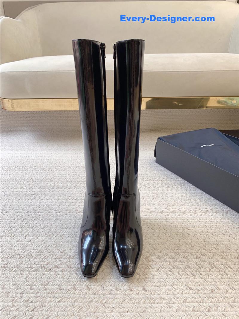 Sa1nt Lau*nt auteuil 105 glazed leather knee-high boots