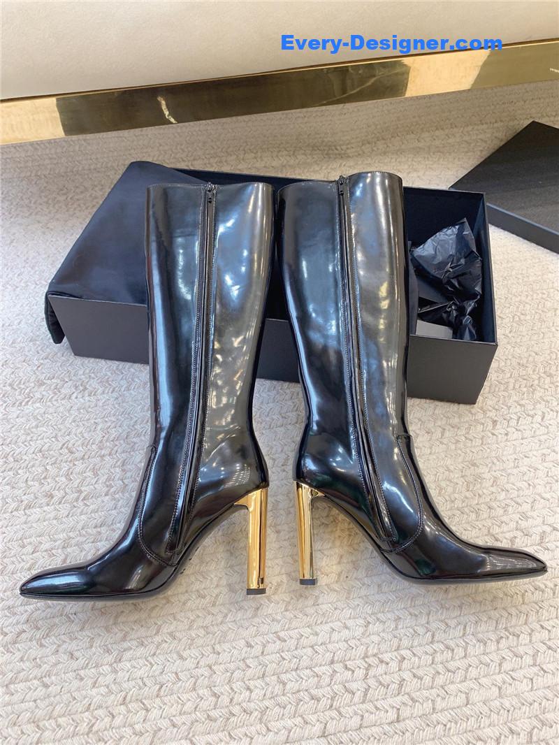 Sa1nt Lau*nt auteuil 105 glazed leather knee-high boots