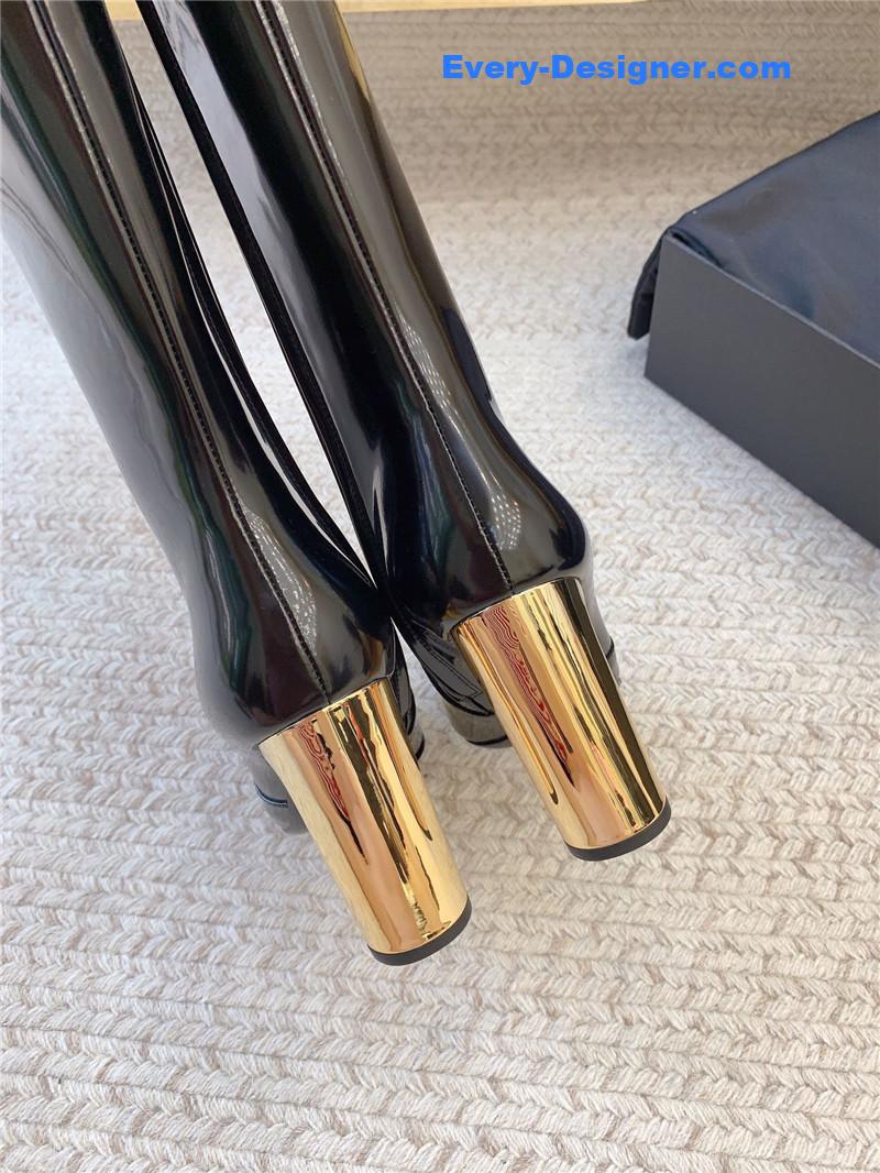 Sa1nt Lau*nt auteuil 105 glazed leather knee-high boots