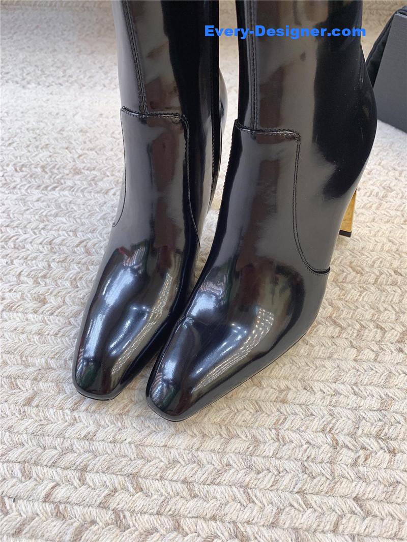 Sa1nt Lau*nt auteuil 105 glazed leather knee-high boots