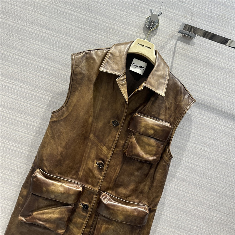 M1um1u long cowhide vest jacket replica d&g clothing