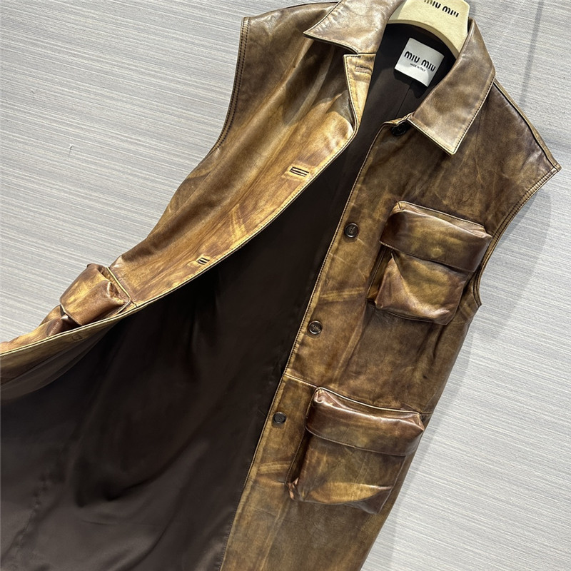M1um1u long cowhide vest jacket replica d&g clothing