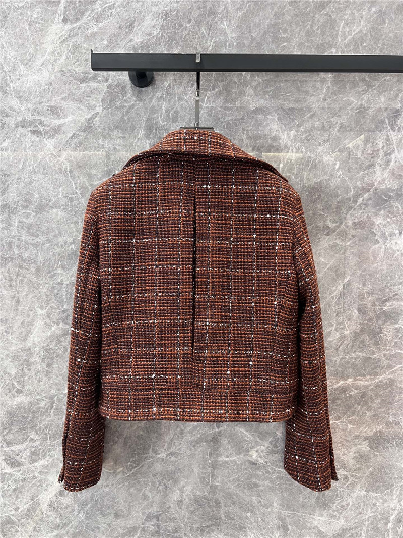 Ch**el plaid lapel double-breasted tweed coat replica clothes