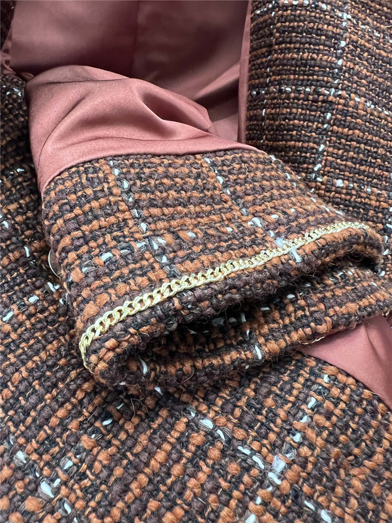 Ch**el plaid lapel double-breasted tweed coat replica clothes