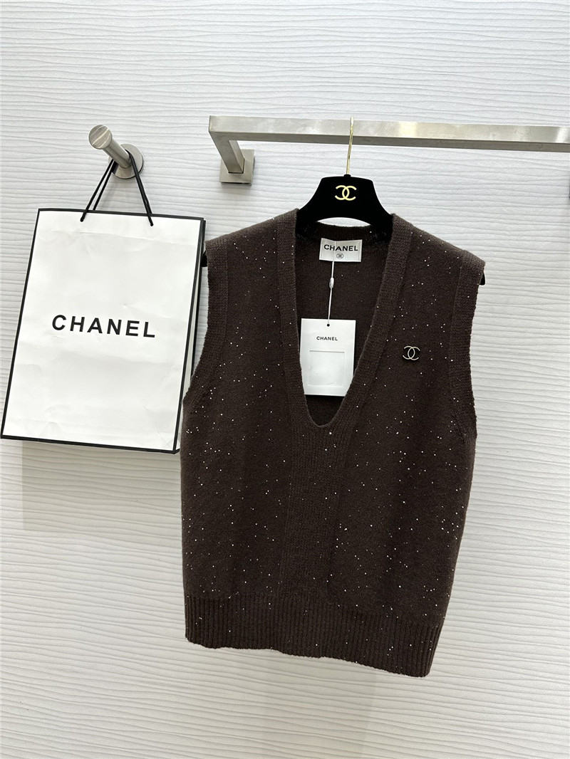 Ch**el wool sequin yarn vest replica clothes