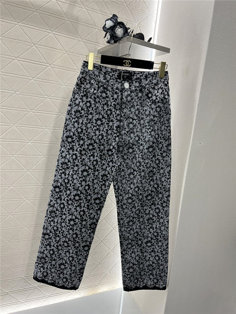 Ch**el laser floral denim trousers replica clothes