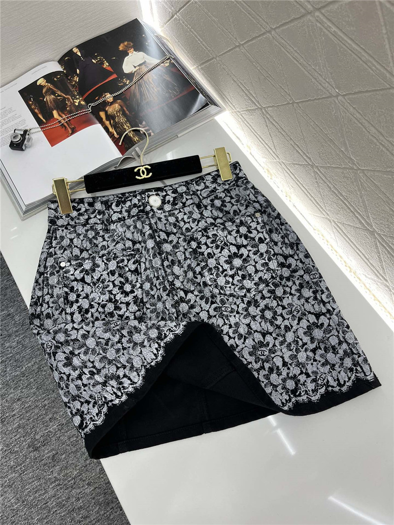 Ch**el laser floral denim skirt replica clothing