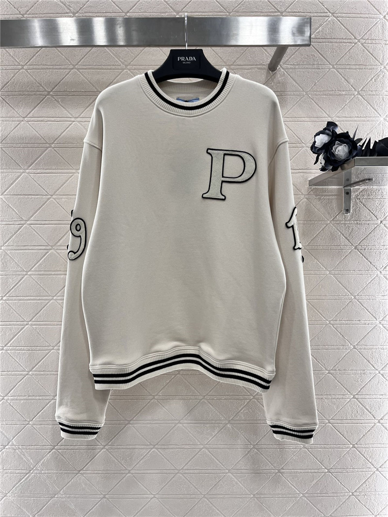 Pra*a round neck embroidered sweatshirt replica clothing sites