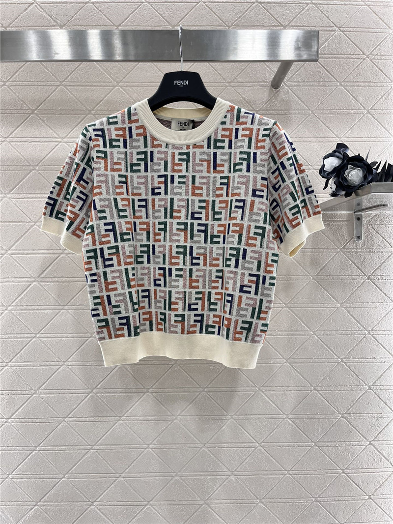 F**di jacquard knitted round neck short sleeve replica clothes