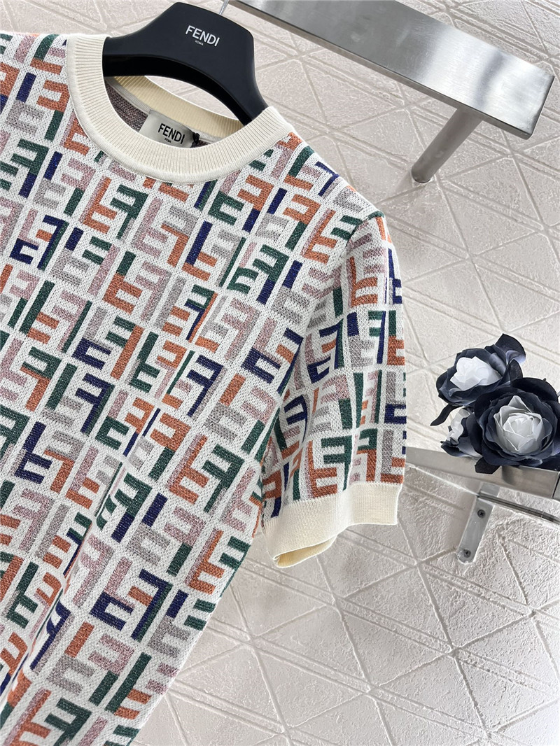 F**di jacquard knitted round neck short sleeve replica clothes