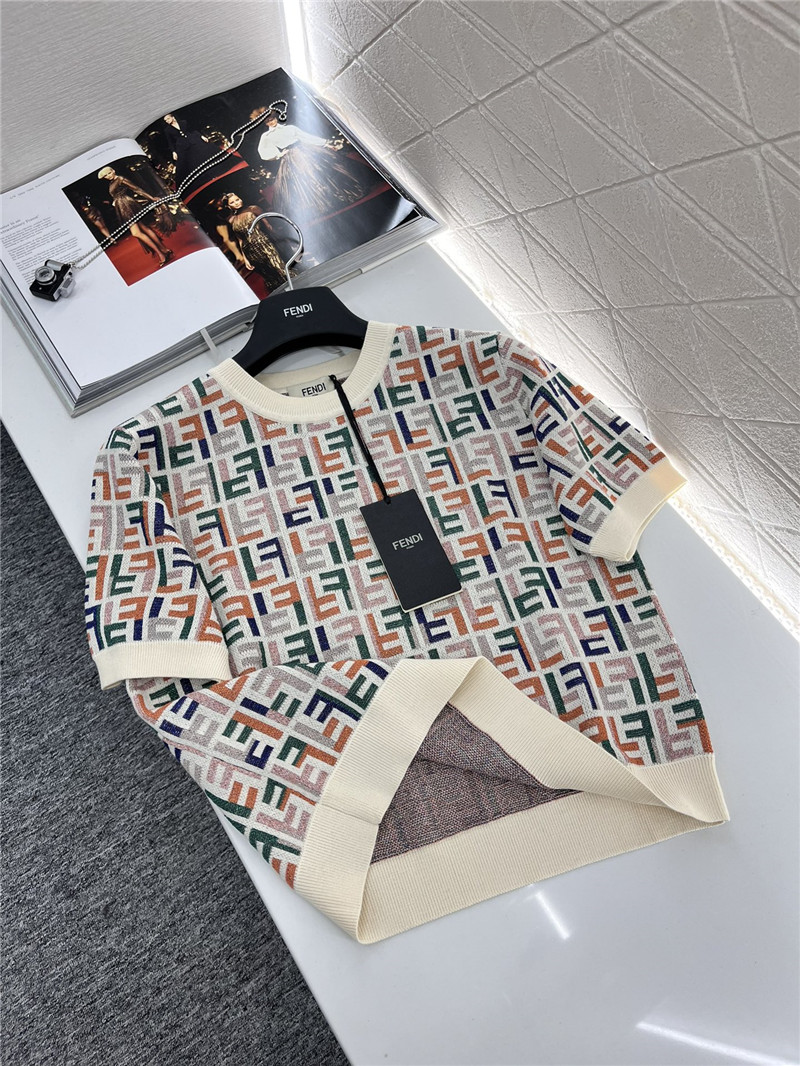 F**di jacquard knitted round neck short sleeve replica clothes