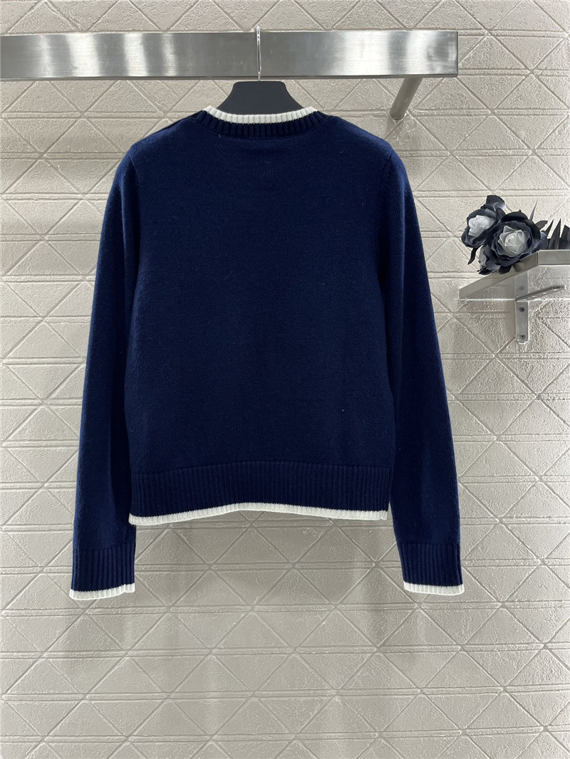 Pra*a logo-intarsia crop wool sweater navy